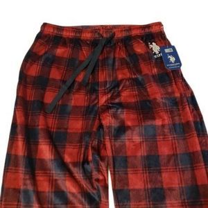 Men's Black and Red US Polo Assn Vintage Fleece Pajamas Pants Size L